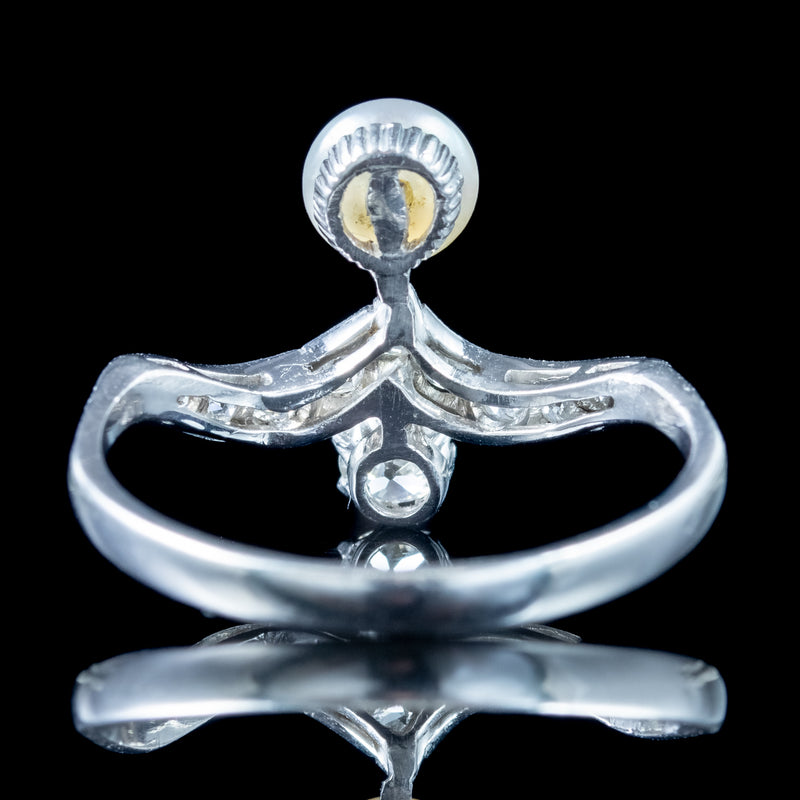 Antique Edwardian Diamond Pearl Toi Et Moi Tiara Ring 0.50ct Total 