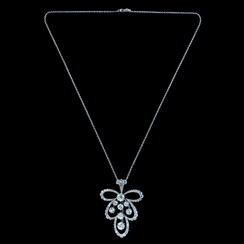 Antique Edwardian Diamond Pendant Necklace Platinum 4ct Of Diamond