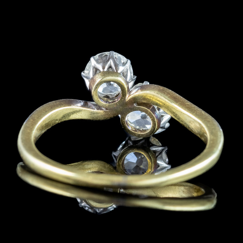 Antique Edwardian Diamond Toi Et Moi Twist Ring 1.3ct Total