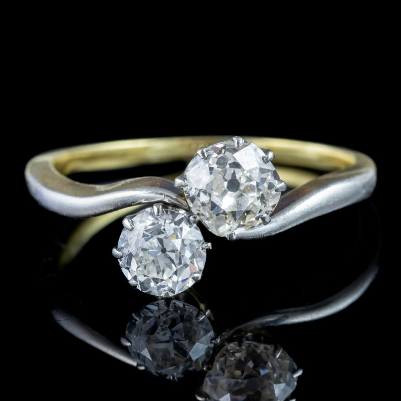 Antique Edwardian Diamond Toi Et Moi Twist Ring 1.3ct Total