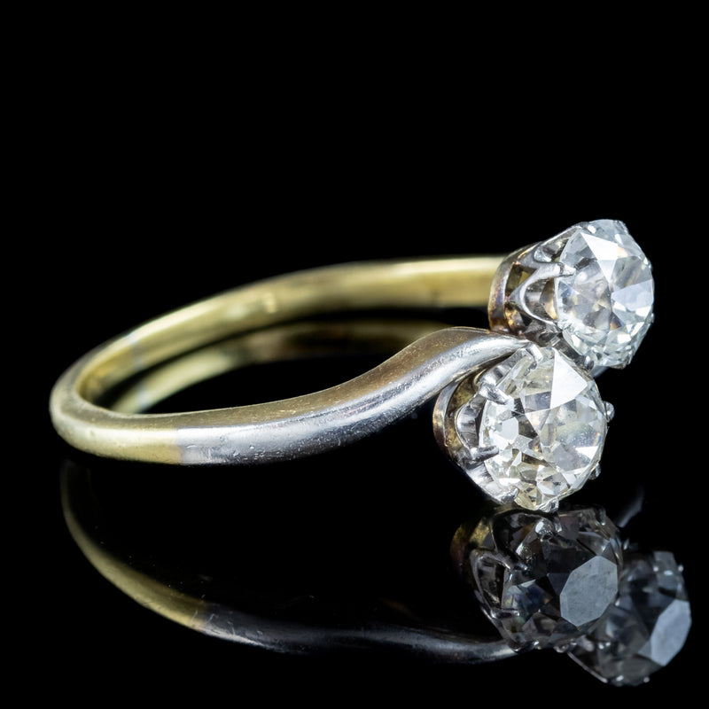 Antique Edwardian Diamond Toi Et Moi Twist Ring 1.3ct Total