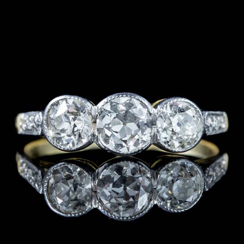 Antique Edwardian Diamond Trilogy Ring 1.7ct Total