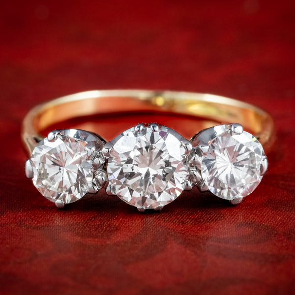 Antique Edwardian Diamond Trilogy Ring 1.8ct Total