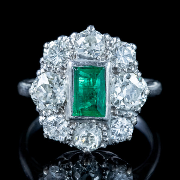Antique Edwardian Emerald Diamond Cluster Ring 0.60ct Emerald