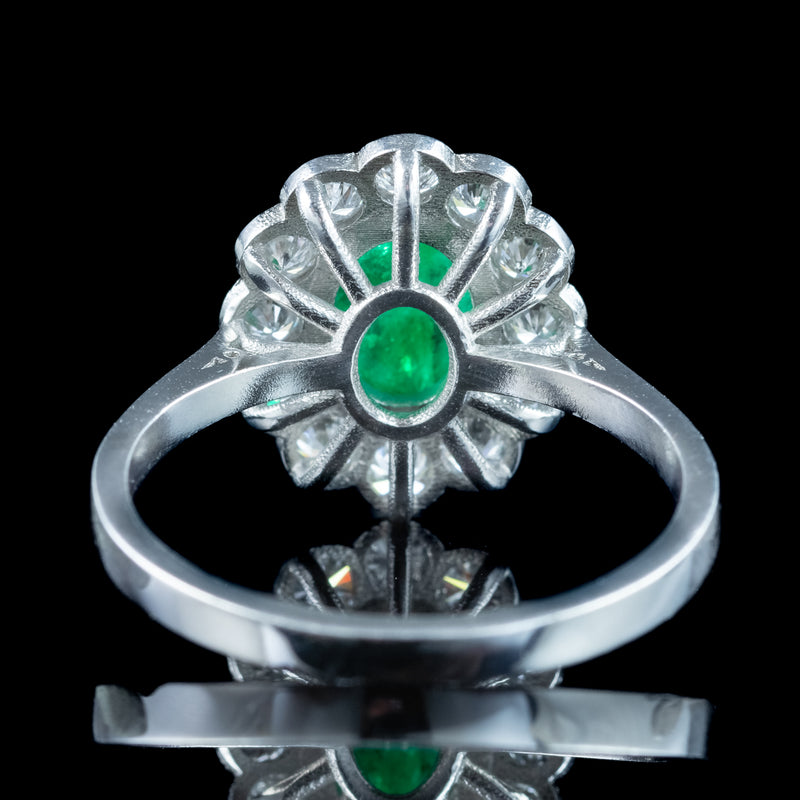 Antique Edwardian Emerald Diamond Daisy Cluster Ring 1.7ct Emerald