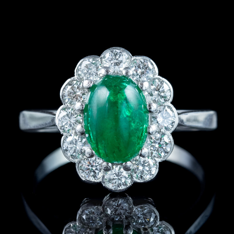 Antique Edwardian Emerald Diamond Daisy Cluster Ring 1.7ct Emerald