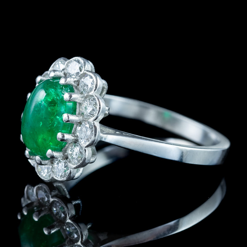 Antique Edwardian Emerald Diamond Daisy Cluster Ring 1.7ct Emerald
