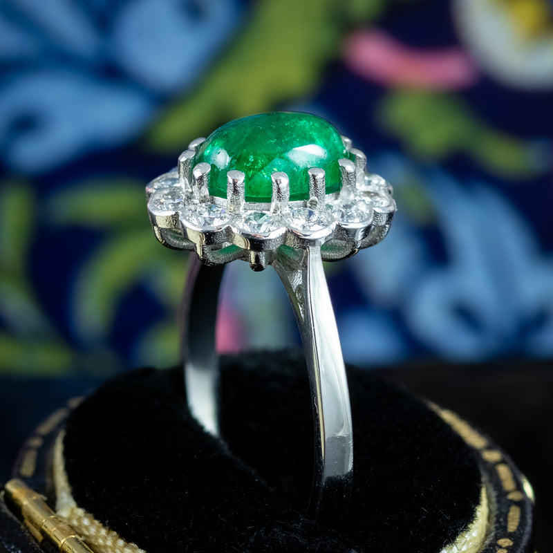 Antique Edwardian Emerald Diamond Daisy Cluster Ring 1.7ct Emerald
