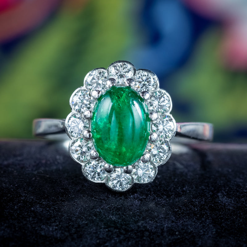 Antique Edwardian Emerald Diamond Daisy Cluster Ring 1.7ct Emerald