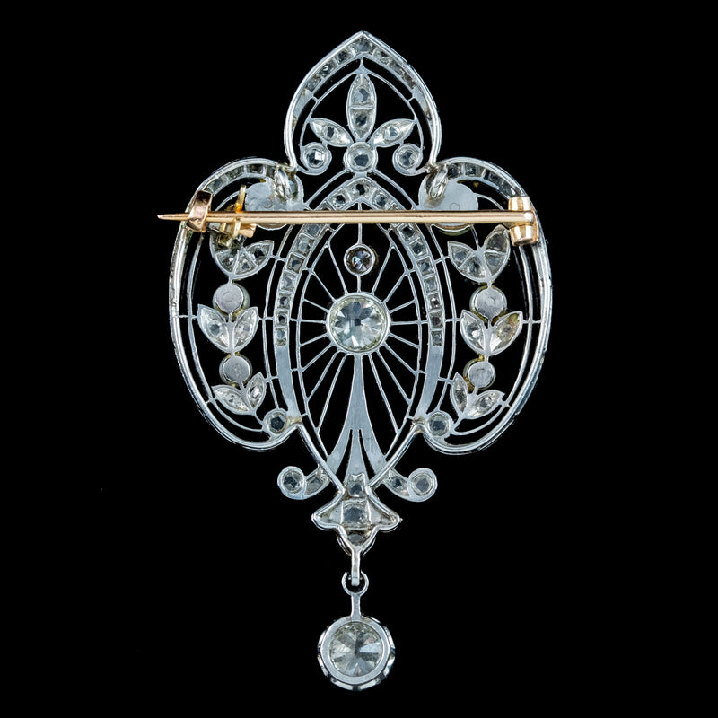 Antique Edwardian French Belle Epoque Diamond Pearl Brooch 