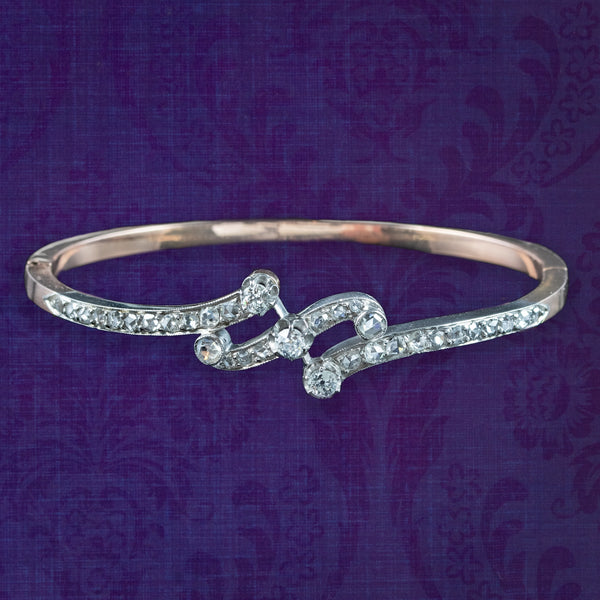 Antique Edwardian French Diamond Bangle Platinum 18ct Gold 