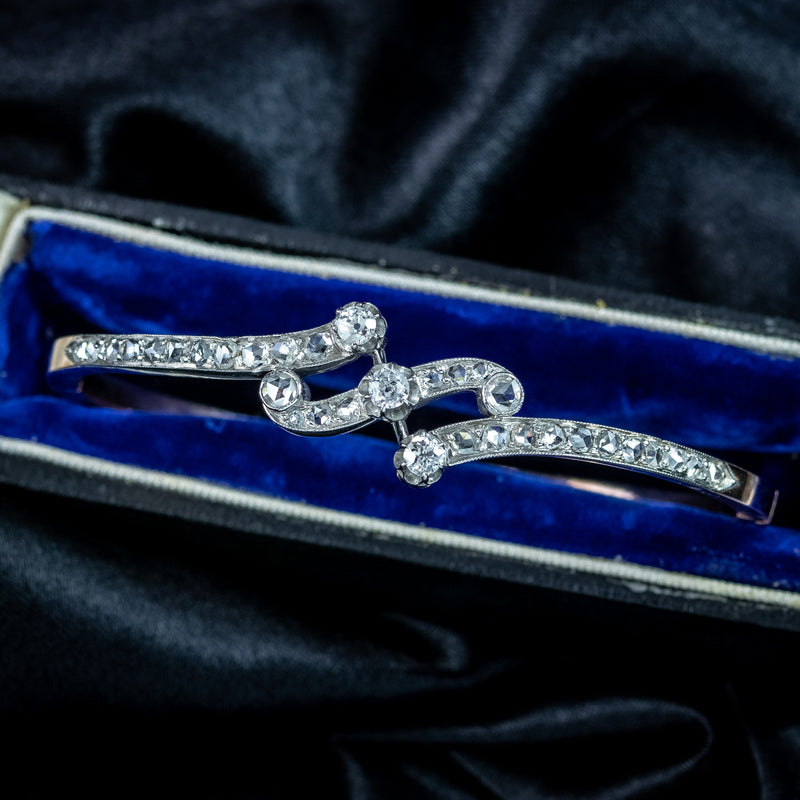 Antique Edwardian French Diamond Bangle Platinum 18ct Gold 