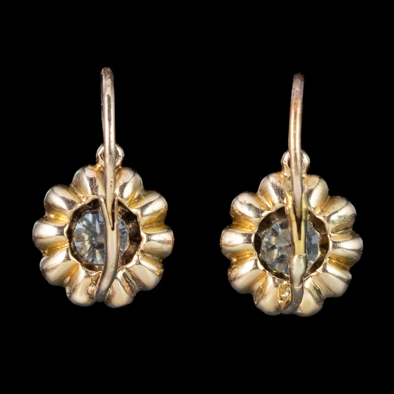 Antique Edwardian French Diamond Earrings 18ct Gold 0.94ct Diamonds