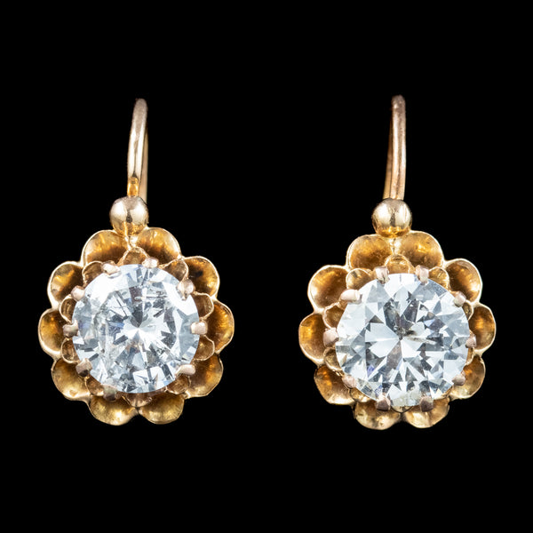 Antique Edwardian French Diamond Earrings 18ct Gold 0.94ct Diamonds