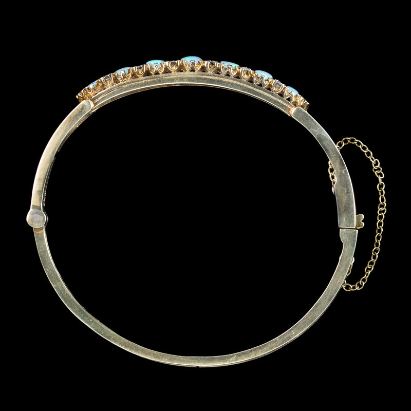 Antique Edwardian Opal Diamond Bangle 18ct Gold 3ct Of Opal