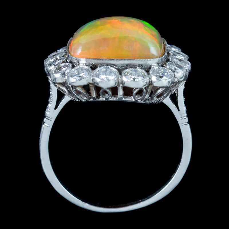 Antique Edwardian Opal Diamond Cluster Ring 6.5ct Opal 