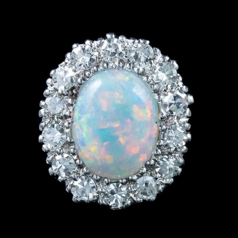 Antique Edwardian Opal Diamond Cluster Stud Earrings 18ct Gold