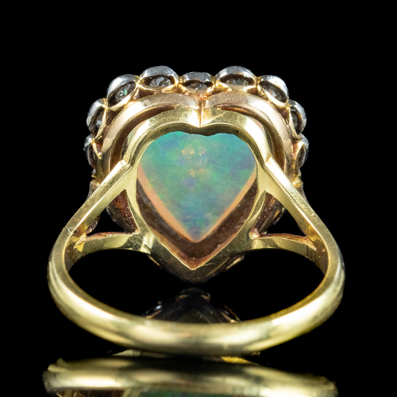 Antique Edwardian Opal Diamond Heart Ring 2.5ct Opal