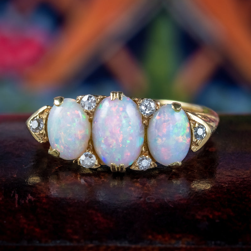 Antique Edwardian Opal Diamond Ring 2.9ct Of Opal Dated 1904