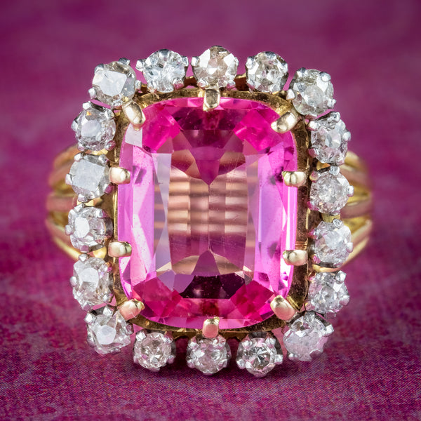 Antique Edwardian Pink Sapphire Diamond Ring 8.5ct Synthetic Sapphire 