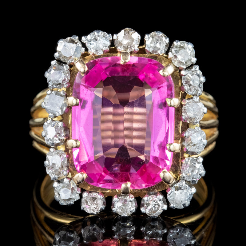 Antique Edwardian Pink Sapphire Diamond Ring 8.5ct Synthetic Sapphire 
