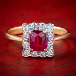 Antique Edwardian Ruby Diamond Cluster Ring 0.65ct Ruby Dated 1903