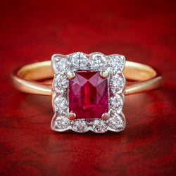 Antique Edwardian Ruby Diamond Cluster Ring 0.65ct Ruby Dated 1903
