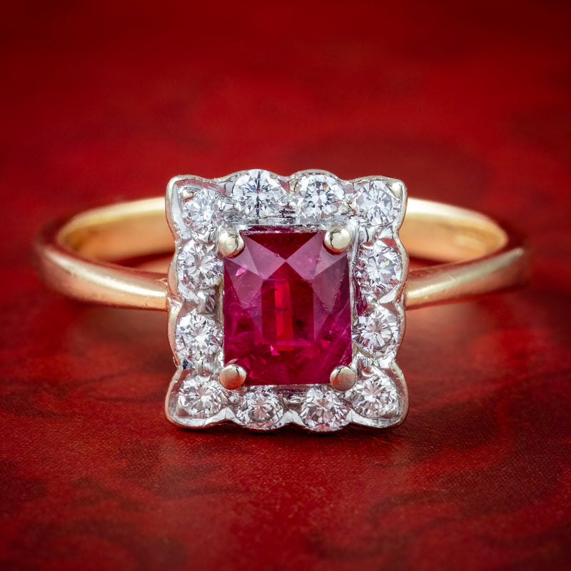 Antique Edwardian Ruby Diamond Cluster Ring 0.65ct Ruby Dated 1903