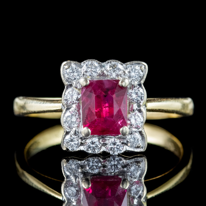 Antique Edwardian Ruby Diamond Cluster Ring 0.65ct Ruby Dated 1903