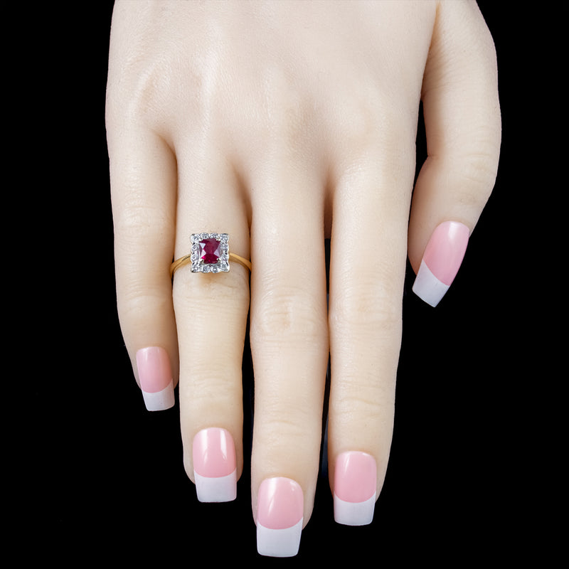Antique Edwardian Ruby Diamond Cluster Ring 0.65ct Ruby Dated 1903