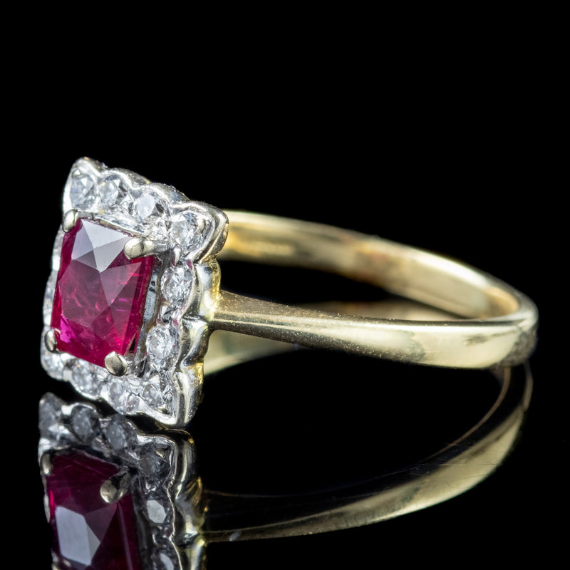 Antique Edwardian Ruby Diamond Cluster Ring 0.65ct Ruby Dated 1903