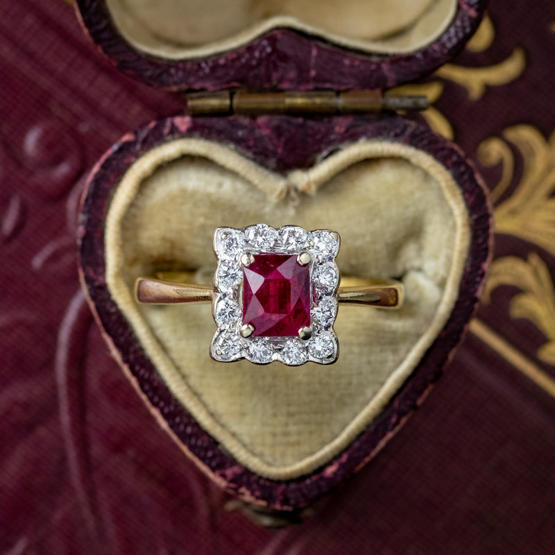 Antique Edwardian Ruby Diamond Cluster Ring 0.65ct Ruby Dated 1903