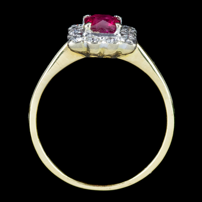 Antique Edwardian Ruby Diamond Cluster Ring 0.65ct Ruby Dated 1903