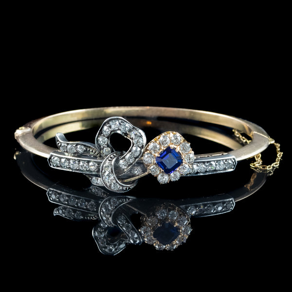 Antique Edwardian Sapphire Diamond Flower Bangle 0.85ct Sapphire