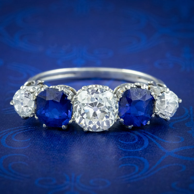 Antique Edwardian Sapphire Diamond Ring 1.87ct Sapphire 1.94ct Diamond With Cert 