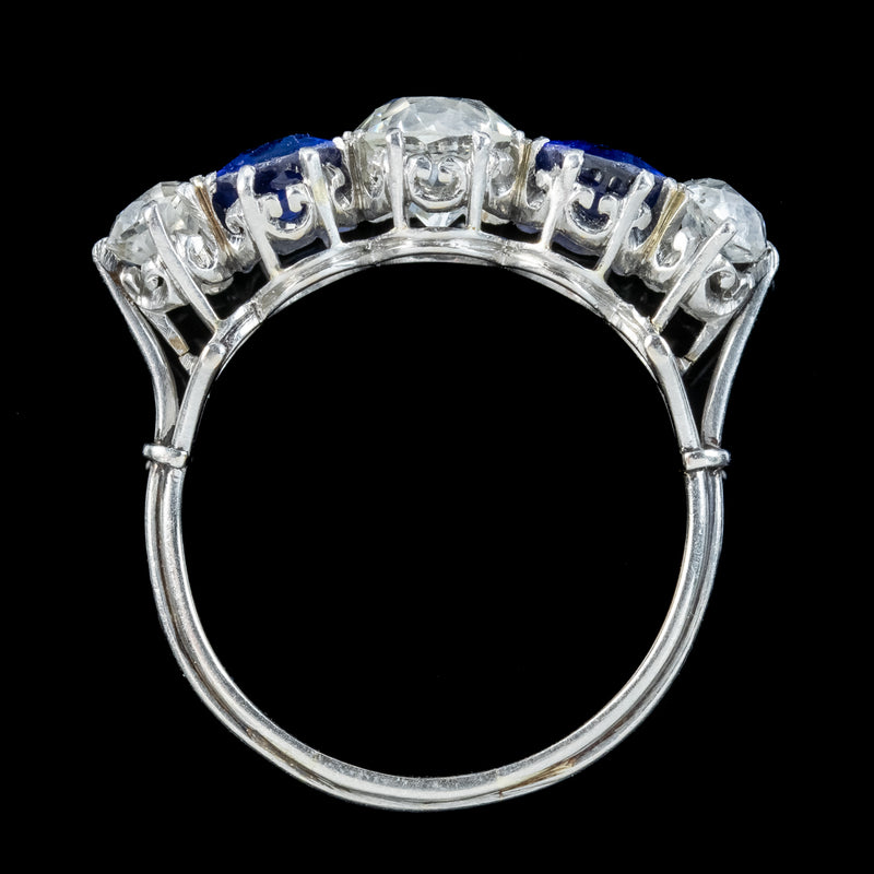 Antique Edwardian Sapphire Diamond Ring 1.87ct Sapphire 1.94ct Diamond With Cert 