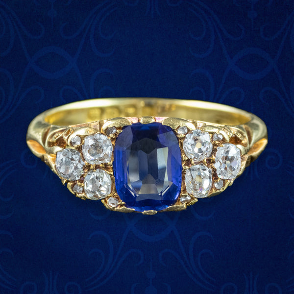 Antique Edwardian Sapphire Diamond Ring 1.3ct Blue Sapphire Dated 1903