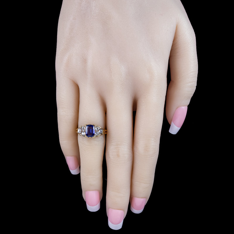 Antique Edwardian Sapphire Diamond Ring 1.3ct Blue Sapphire Dated 1903