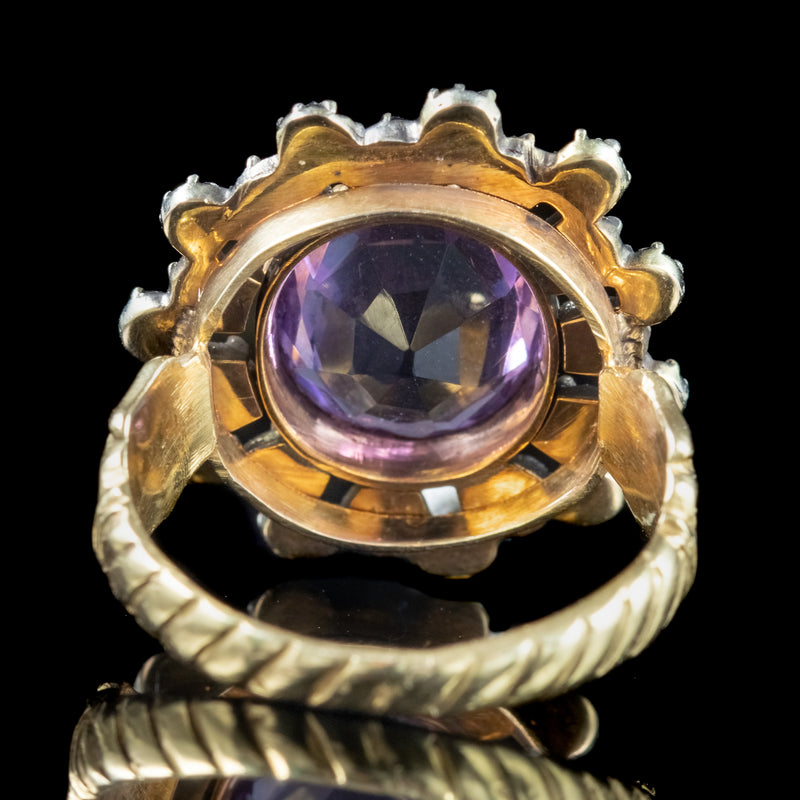 Antique Georgian Amethyst Diamond Cluster Ring 3ct Amethyst 