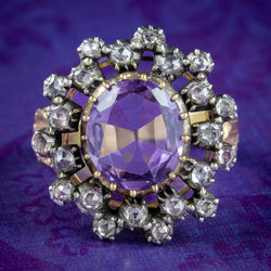 Antique Georgian Amethyst Diamond Cluster Ring 3ct Amethyst 