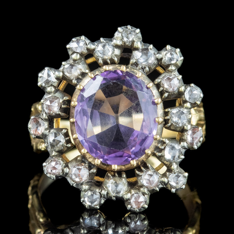 Antique Georgian Amethyst Diamond Cluster Ring 3ct Amethyst 