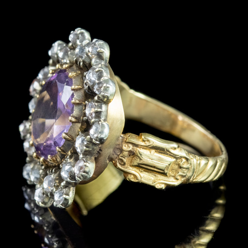 Antique Georgian Amethyst Diamond Cluster Ring 3ct Amethyst 