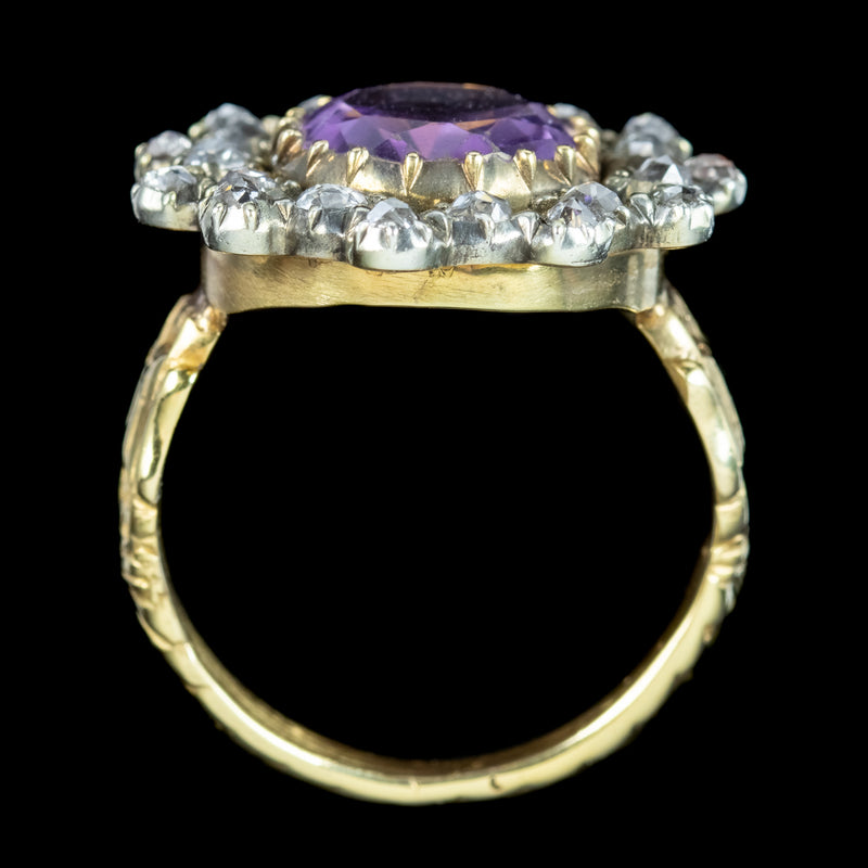 Antique Georgian Amethyst Diamond Cluster Ring 3ct Amethyst 