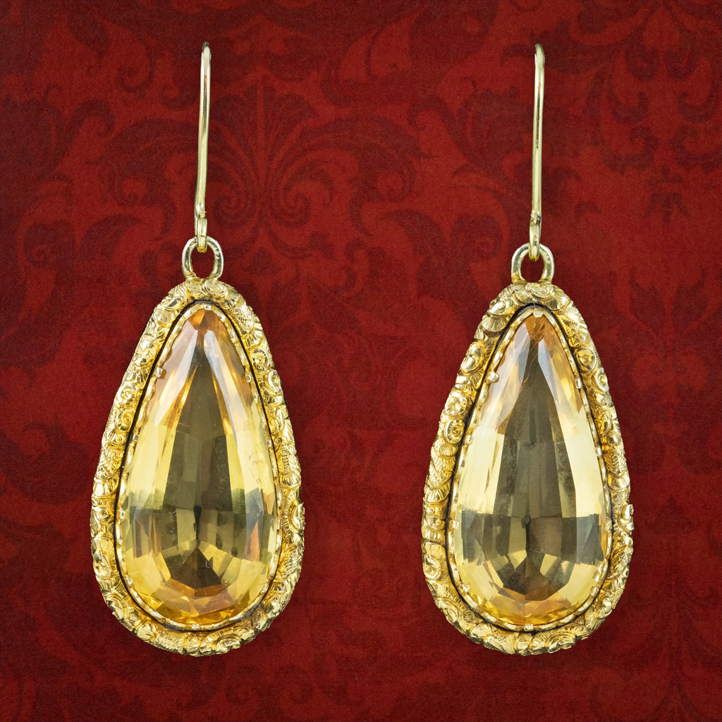 Antique Georgian Citrine Drop Earrings 18ct Gold Citrines