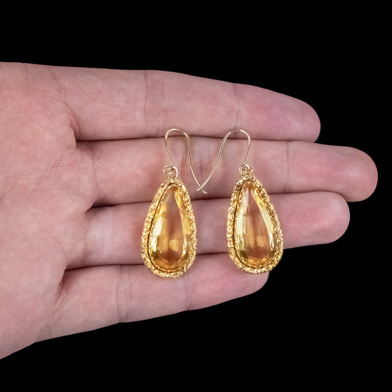 Antique Georgian Citrine Drop Earrings 18ct Gold 8.6ct Citrines