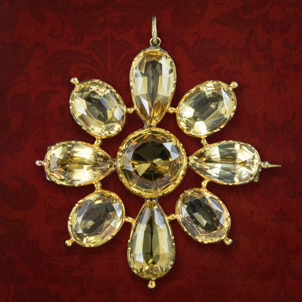 Antique Georgian Citrine Flower Pendant Brooch 18ct Gold 