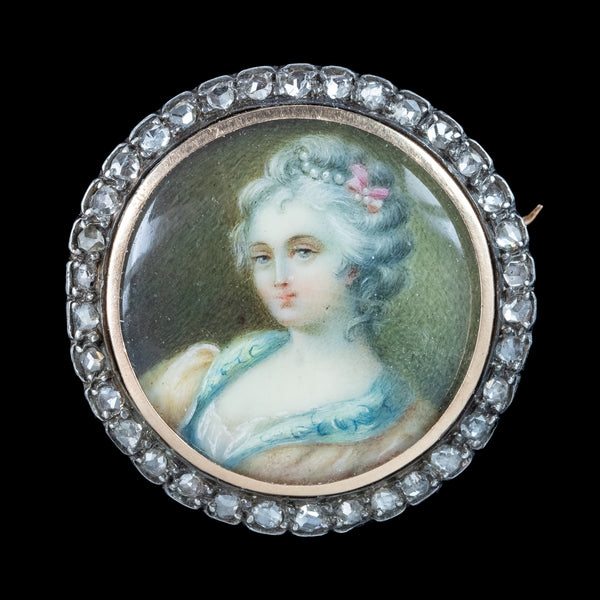 Antique Georgian Diamond Hand Painted Portrait Brooch