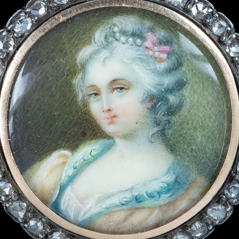 Antique Georgian Diamond Hand Painted Portrait Brooch 