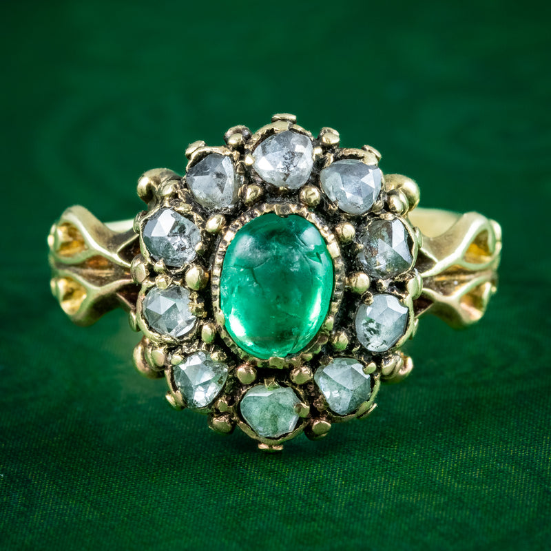 Antique Georgian Emerald Diamond Cluster Ring – Antique Jewellery Online