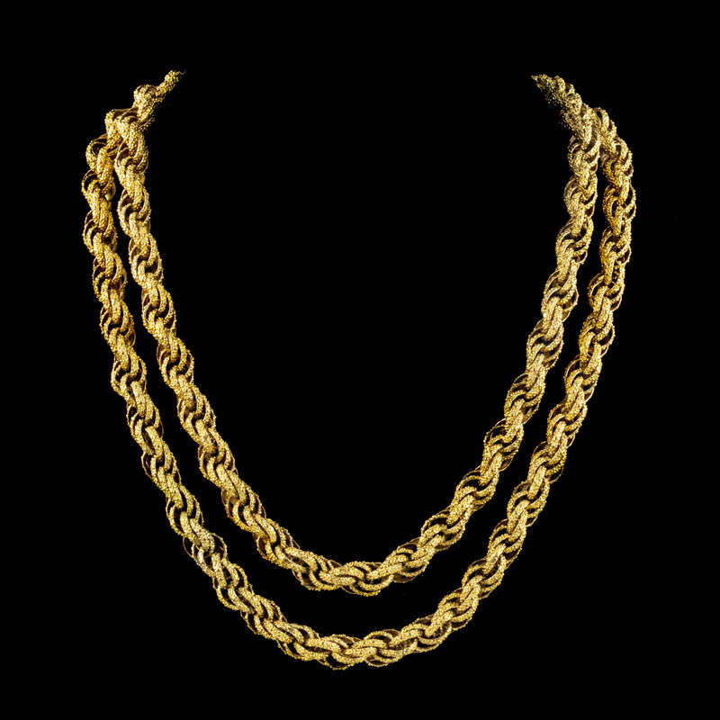 Antique Georgian Long Pinchbeck Rope Chain Turquoise Clasp